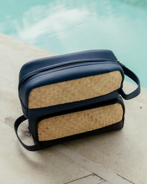 Cove Rattan & Leather Toiletry Bag