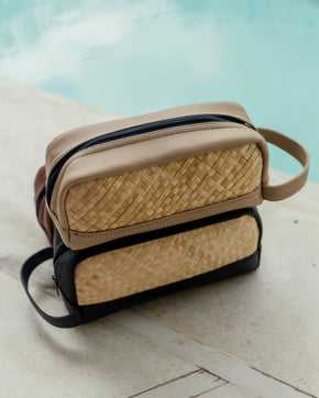 Cove Rattan & Leather Toiletry Bag