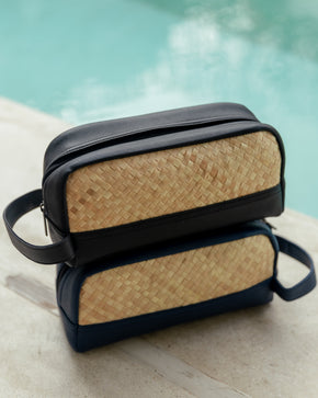 Cove Rattan & Leather Toiletry Bag