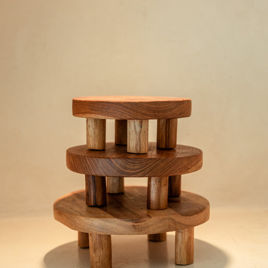 Teak Elevated Display Boards handmade by Village Thrive using natural materials.