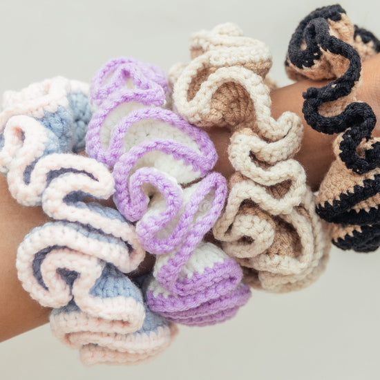 Cotton Crochet Scrunchie Set handmade by Village Thrive using natural materials.