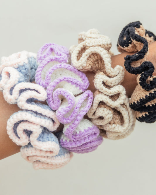 Cotton Crochet Scrunchie Set handmade by Village Thrive using natural materials.