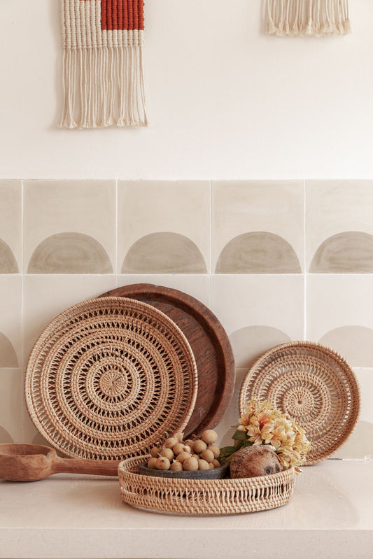 Round Woven Tray handmade by Village Thrive using natural materials.