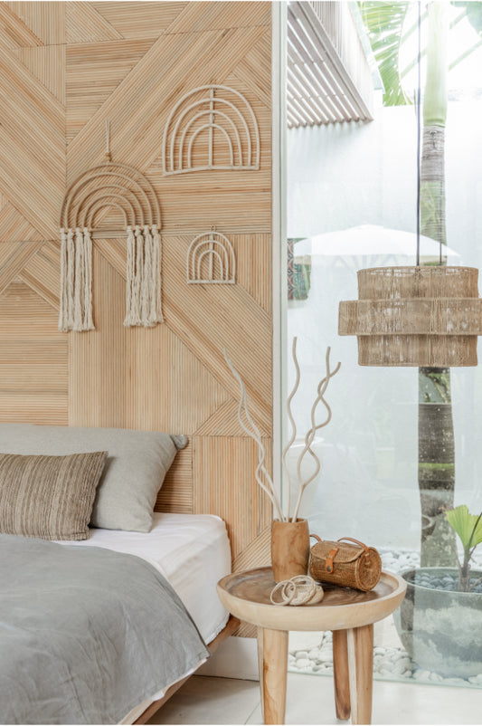 Rainbow Rattan Wall Decor Small handmade by Village Thrive using natural materials.