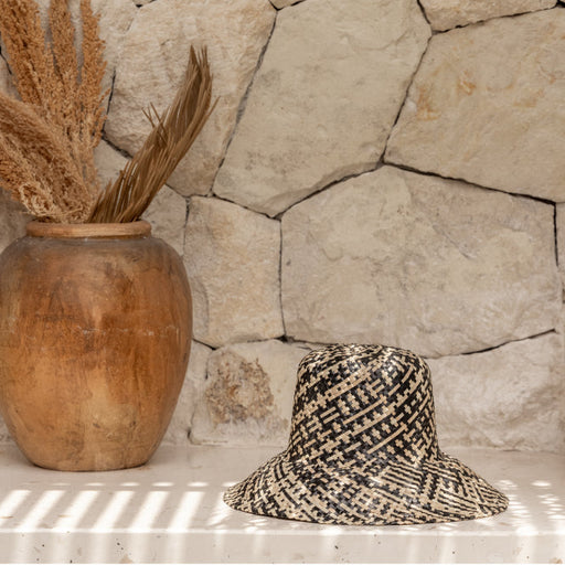 Ombre Woven Bucket Hat handmade by Village Thrive using natural materials.