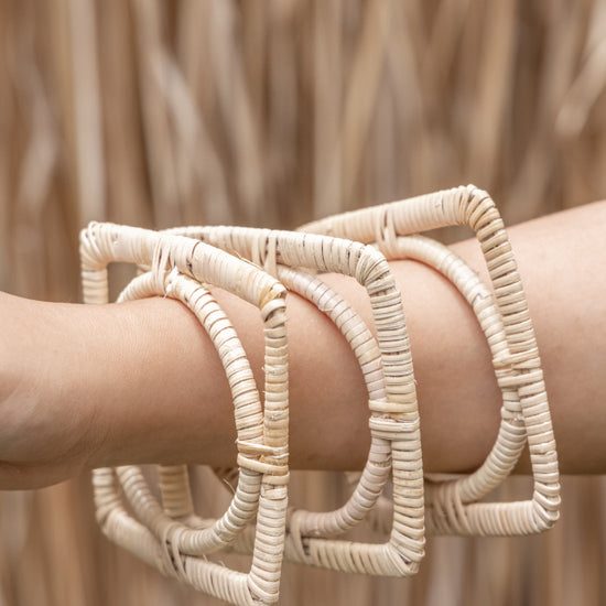 Square Rattan Bangle handmade by Village Thrive using natural materials.