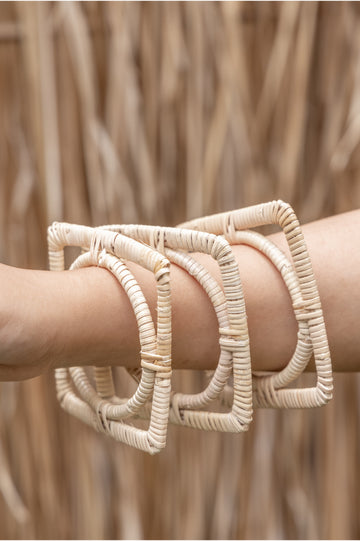 Square Rattan Bangle handmade by Village Thrive using natural materials.