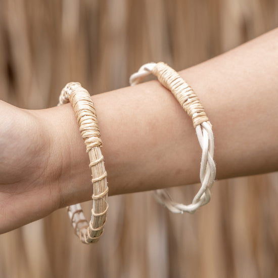 Abstract Rattan Bangle handmade by Village Thrive using natural materials.