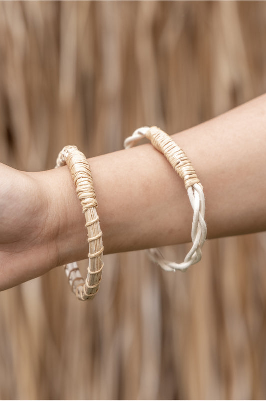 Abstract Rattan Bangle handmade by Village Thrive using natural materials.