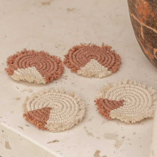 Patterned Coaster Set handmade by Village Thrive using natural materials.