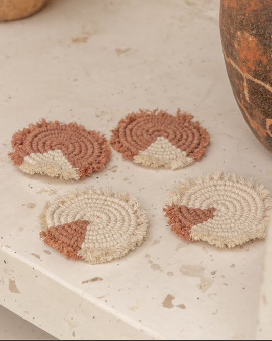 Patterned Coaster Set handmade by Village Thrive using natural materials.