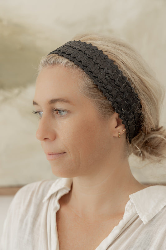 Nakula Rattan Woven Headband handmade by Village Thrive using natural materials.