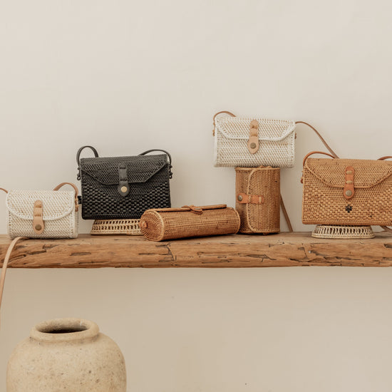 Ulan Rattan Purse in White handmade by Village Thrive using natural materials.