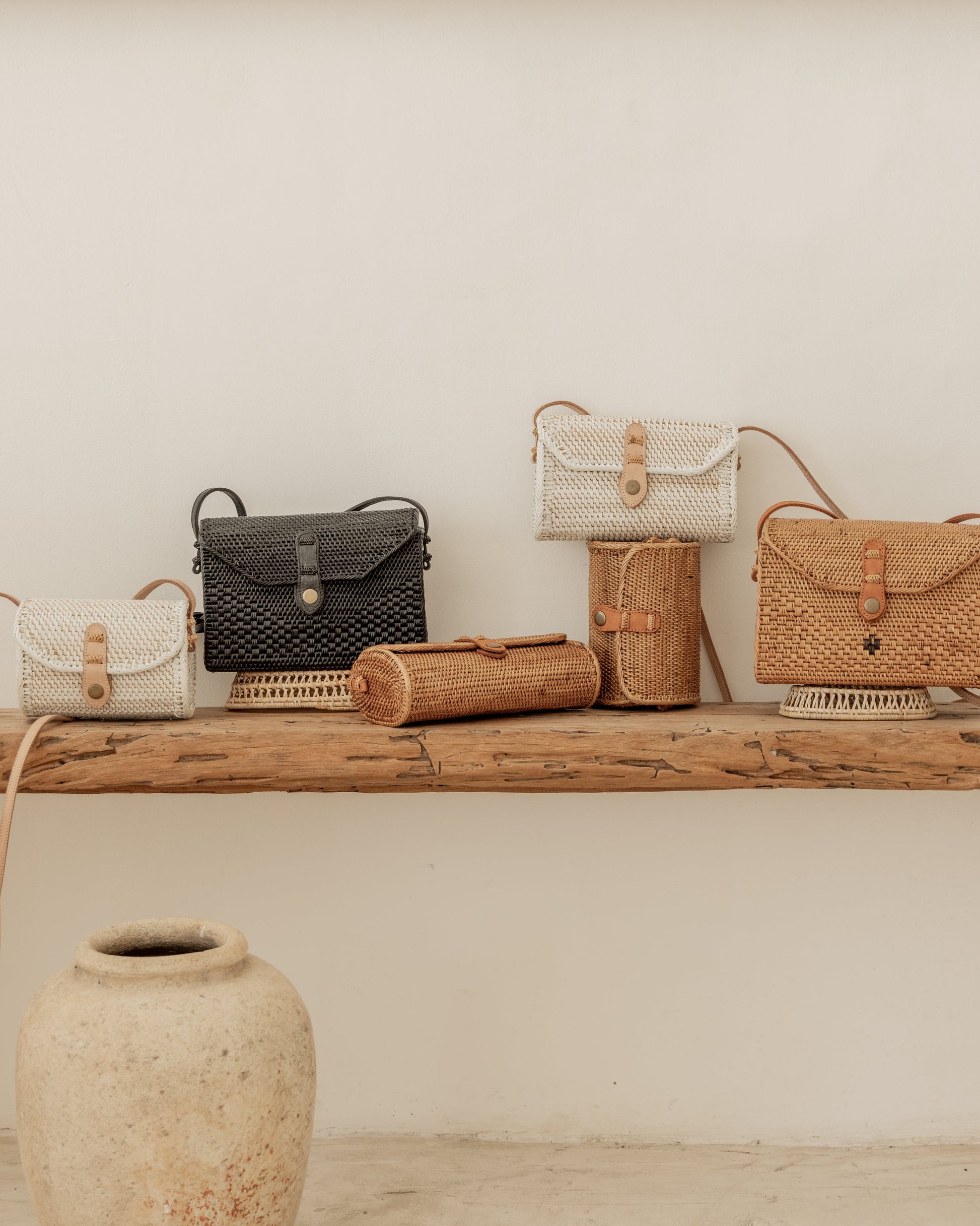 Ulan Rattan Purse in White handmade by Village Thrive using natural materials.