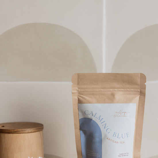 Calming Blue Loose Leaf Tea handmade by Village Thrive using natural materials.