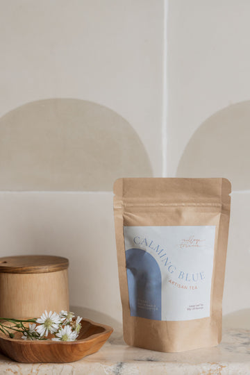 Calming Blue Loose Leaf Tea handmade by Village Thrive using natural materials.