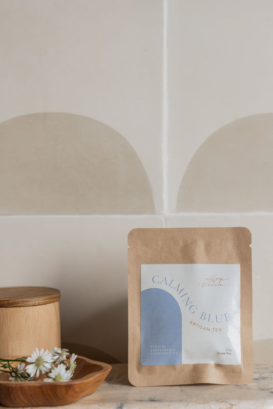 Calming Blue Tea Bags Set of 3 handmade by Village Thrive using natural materials.