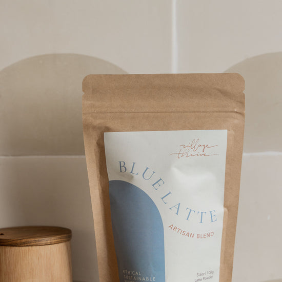 Blue Tea Latte Powder handmade by Village Thrive using natural materials.