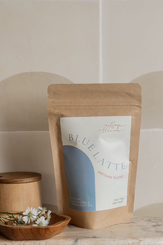 Blue Tea Latte Powder handmade by Village Thrive using natural materials.
