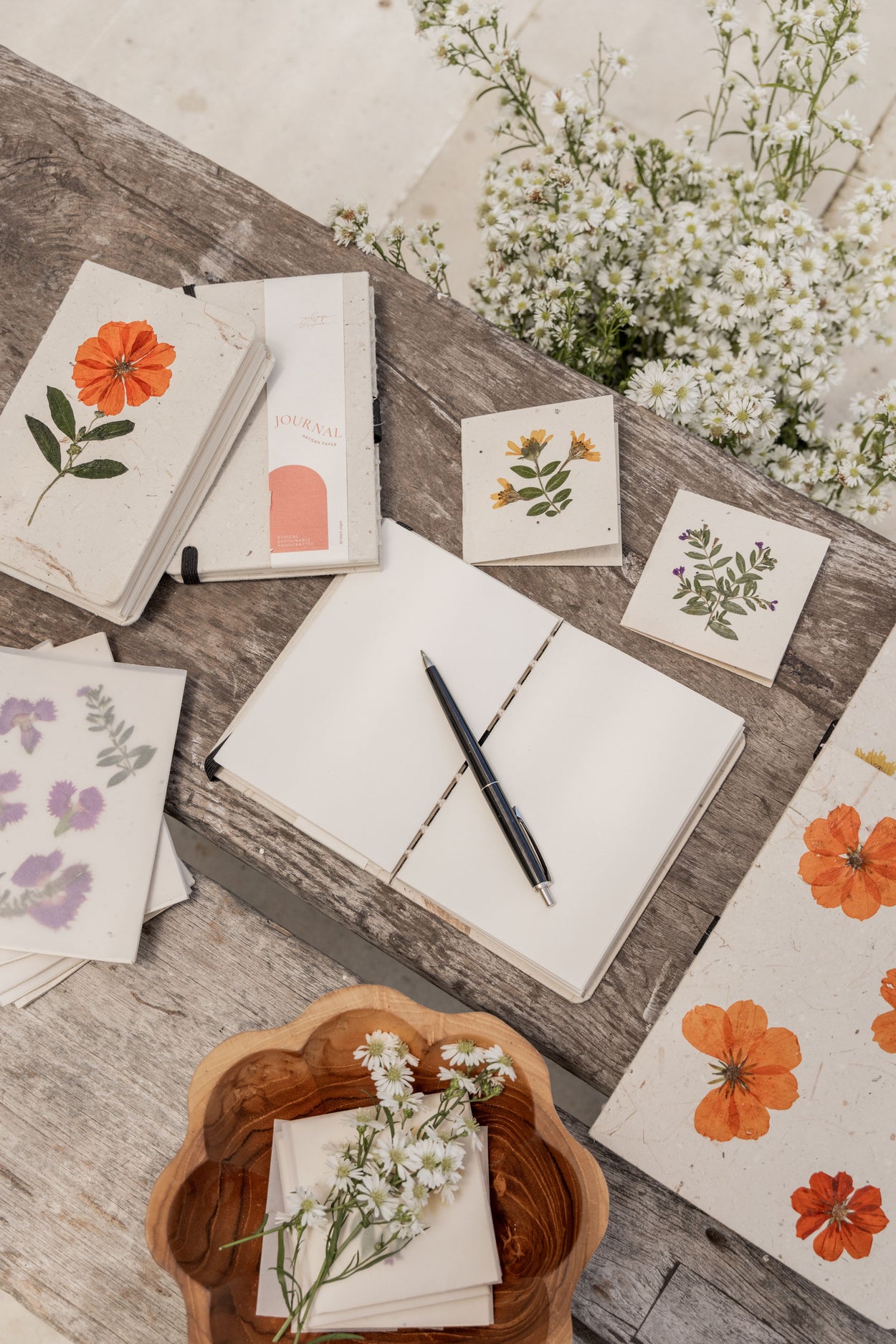 Handcrafted Note Cards with Pressed Flowers