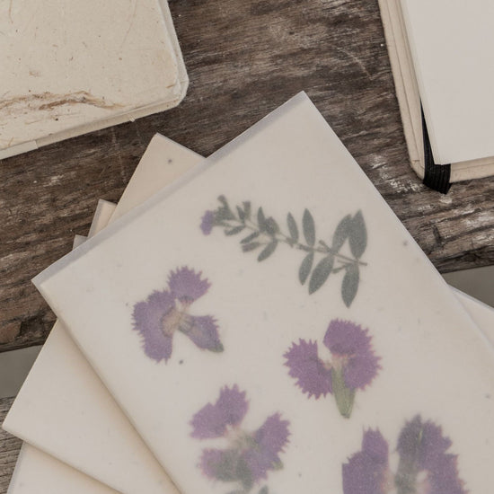 Handcrafted Greeting Cards with Pressed Flowers handmade by Village Thrive using natural materials.