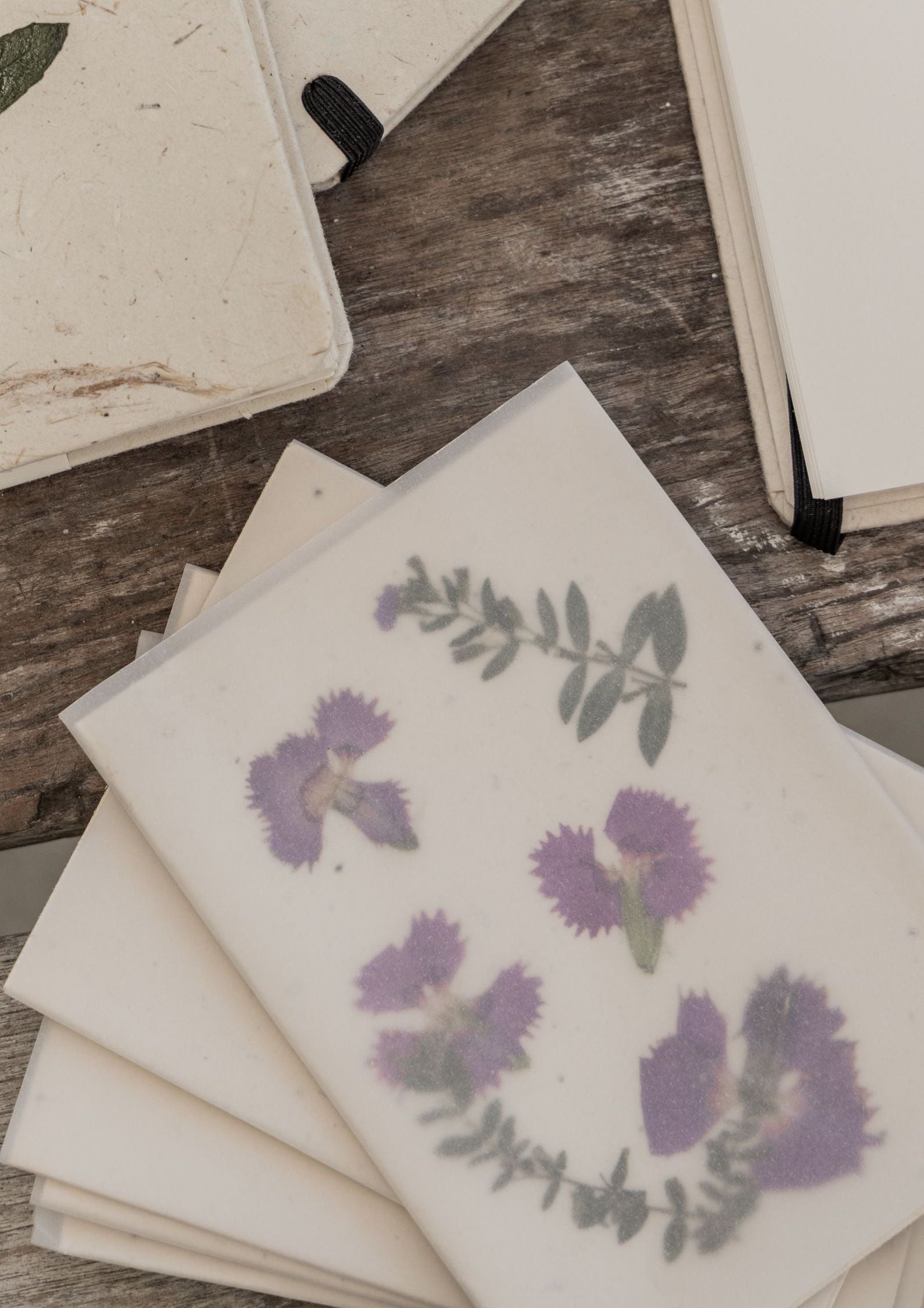 Handcrafted Greeting Cards with Pressed Flowers handmade by Village Thrive using natural materials.