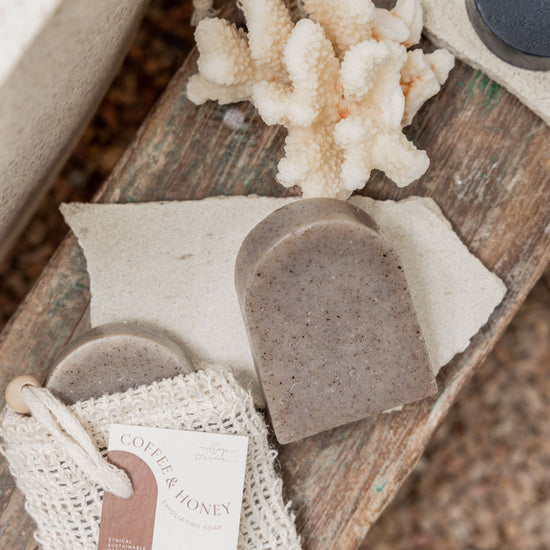 Coffee & Honey Handcrafted Bar Soap handmade by Village Thrive using natural materials.