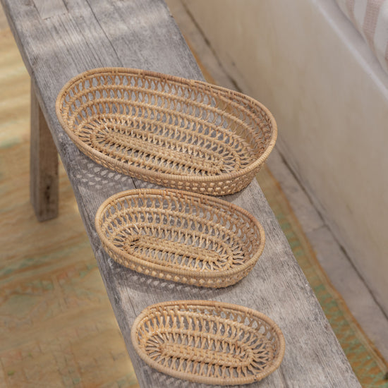 Oval Rattan Basket Set handmade by Village Thrive using natural materials.