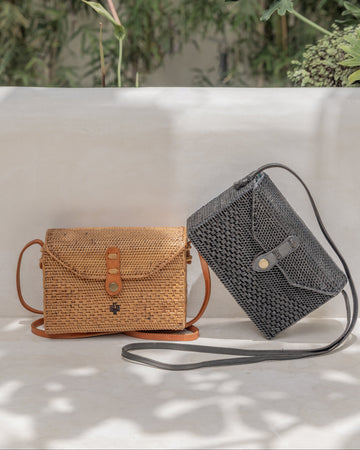 Kota Rattan Purse handmade by Village Thrive using natural materials.