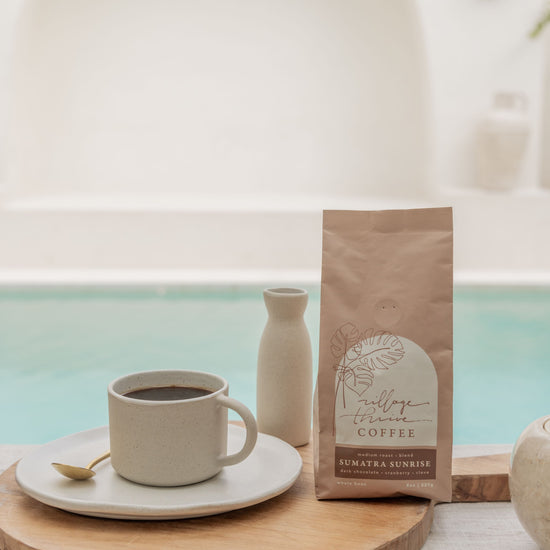 Sumatra Sunrise Whole Bean Coffee handmade by Village Thrive using natural materials.