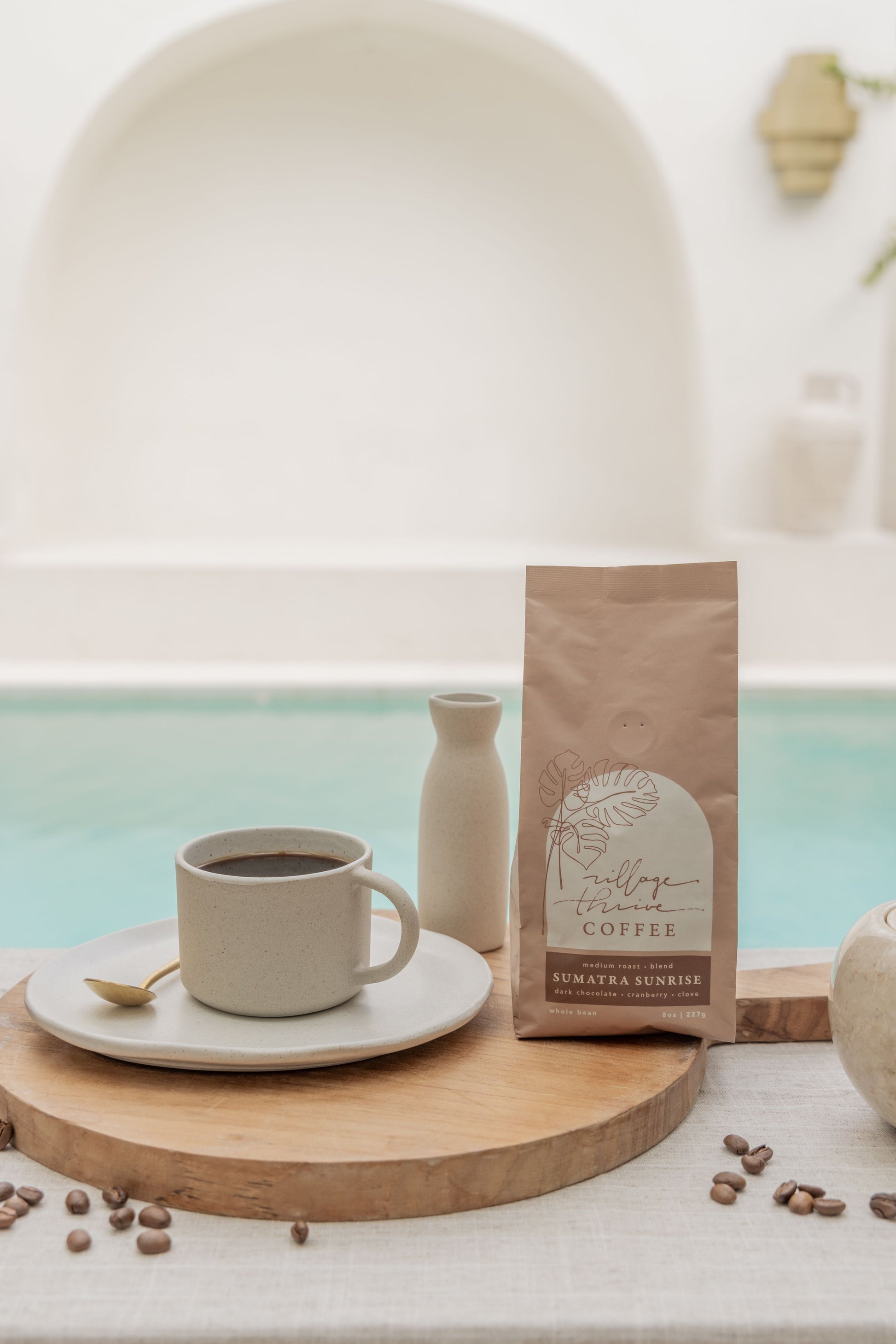 Sumatra Sunrise Whole Bean Coffee handmade by Village Thrive using natural materials.