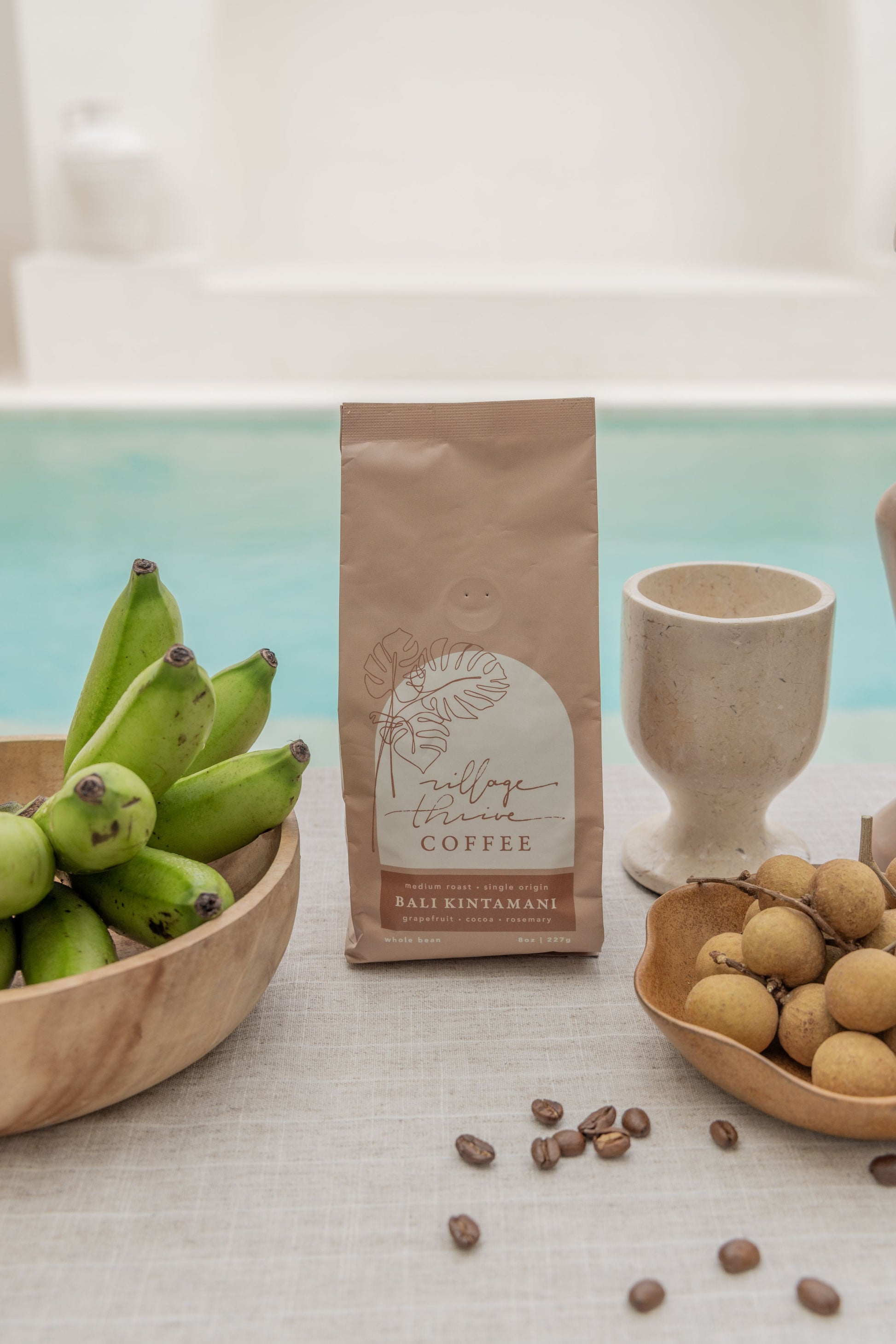 Bali Kintamani Whole Bean Coffee handmade by Village Thrive using natural materials.