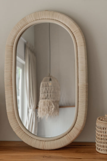 Kapsul Rattan Mirror PREORDER handmade by Village Thrive using natural materials.