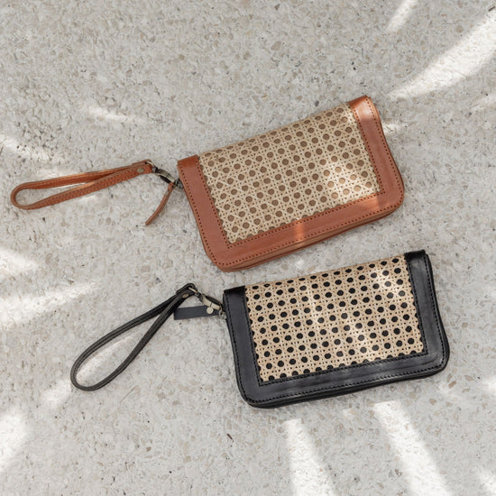 Raja Leather and Cane Wallet handmade by Village Thrive using natural materials.
