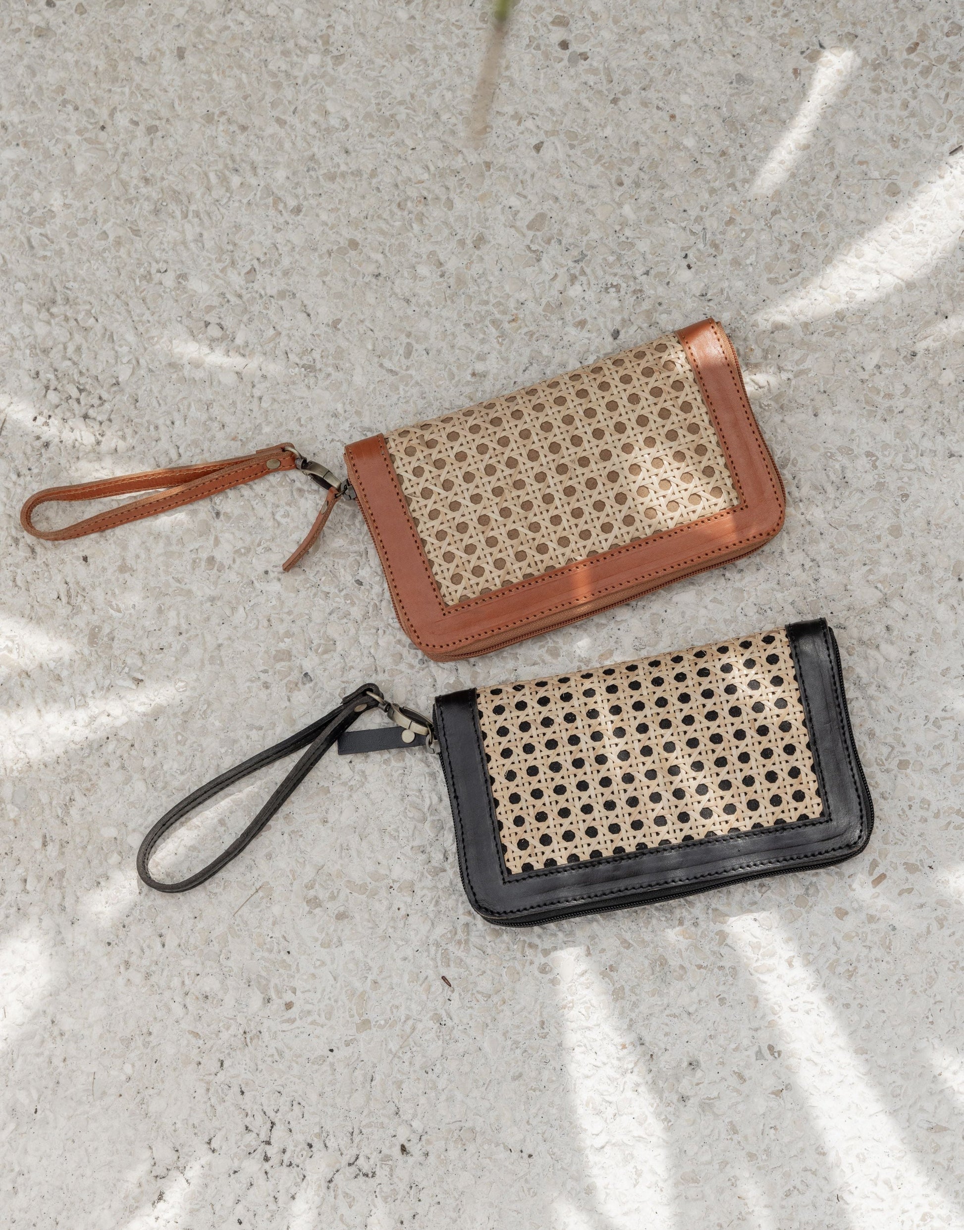 Raja Leather and Cane Wallet handmade by Village Thrive using natural materials.