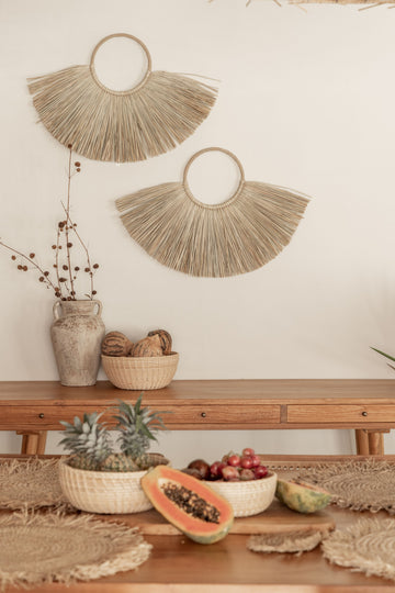 Seagrass Placemat and Coaster Set handmade by Village Thrive using natural materials.