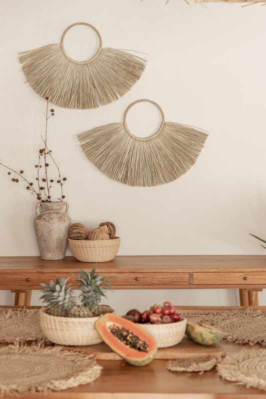 Seagrass Placemat and Coaster Set handmade by Village Thrive using natural materials.