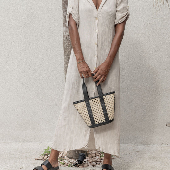 Mira Leather Slides handmade by Village Thrive using natural materials.