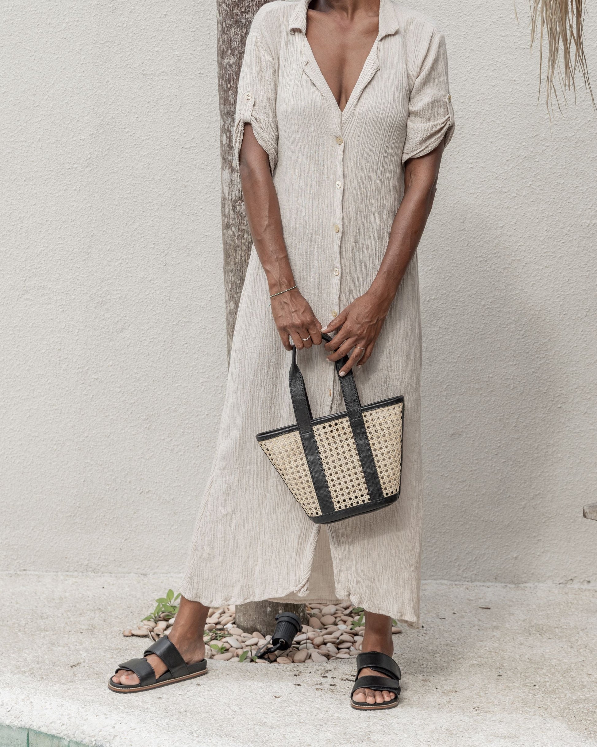 Mira Leather Slides handmade by Village Thrive using natural materials.