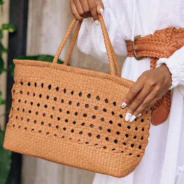 Palma Leather Handbag handmade by Village Thrive using natural materials.