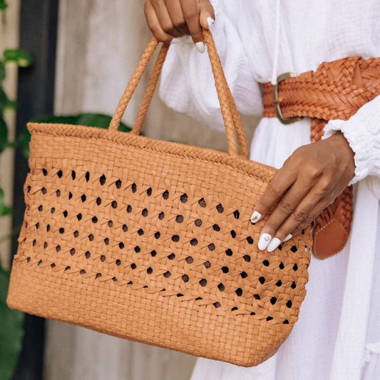 Palma Leather Handbag handmade by Village Thrive using natural materials.