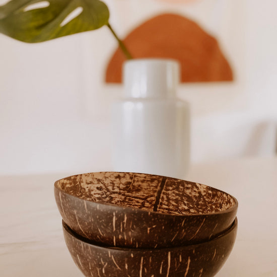 Coconut Bowl Set handmade by Village Thrive using natural materials.