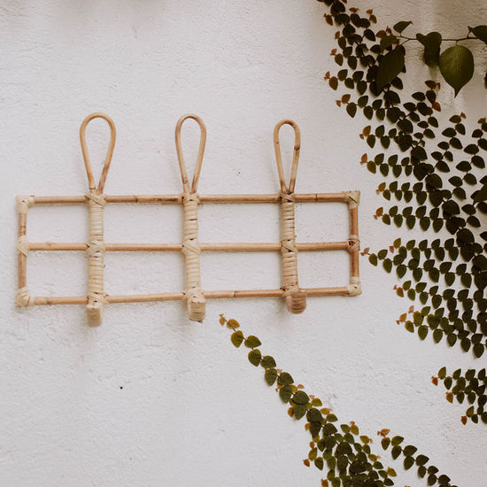 Imperfect Nusa Rattan Wall Hooks handmade by Village Thrive using natural materials.
