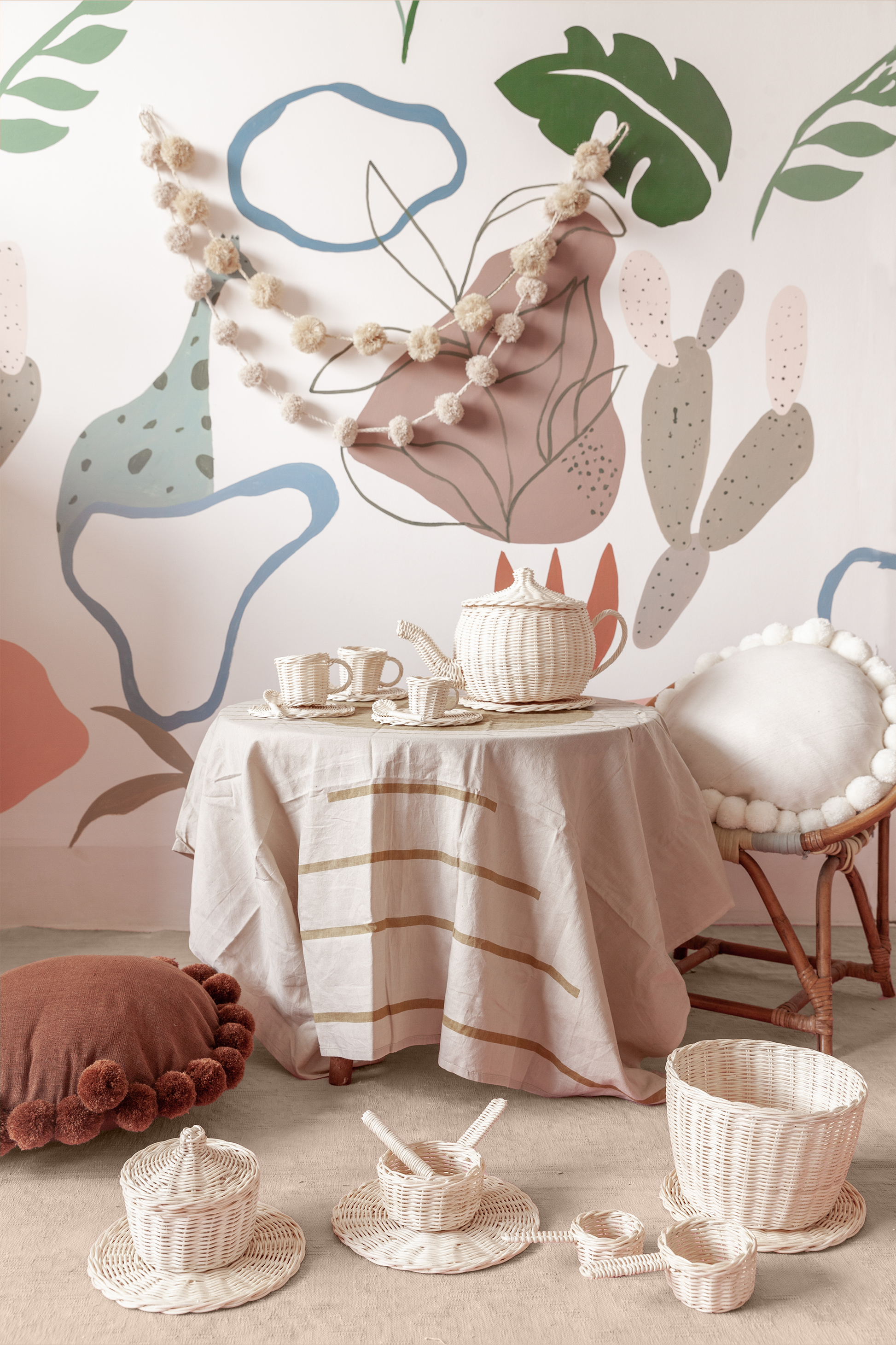 Kids Rattan Baking Set handmade by Village Thrive using natural materials.
