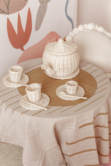 Kids Rattan Tea Set handmade by Village Thrive using natural materials.