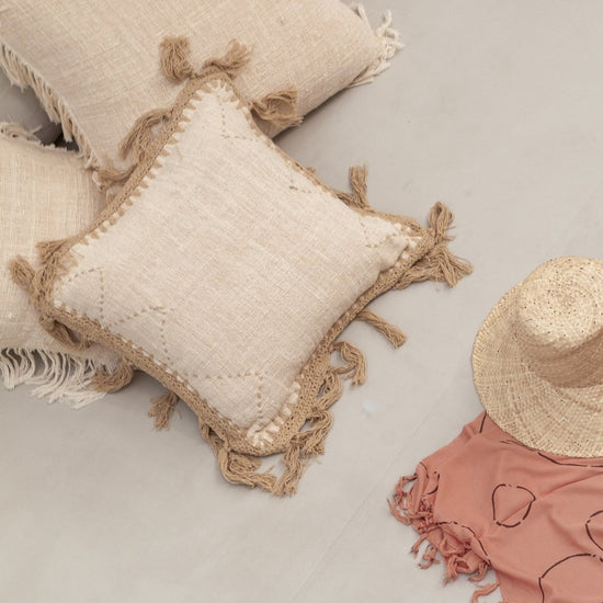 Gaia Hand Stitched Cotton Throw Pillow handmade by Village Thrive using natural materials.