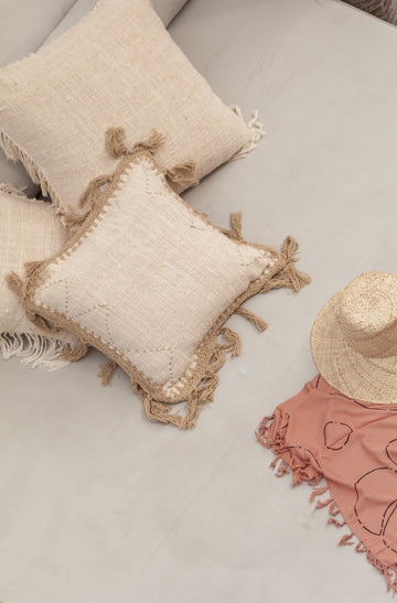 Gaia Hand Stitched Cotton Throw Pillow handmade by Village Thrive using natural materials.
