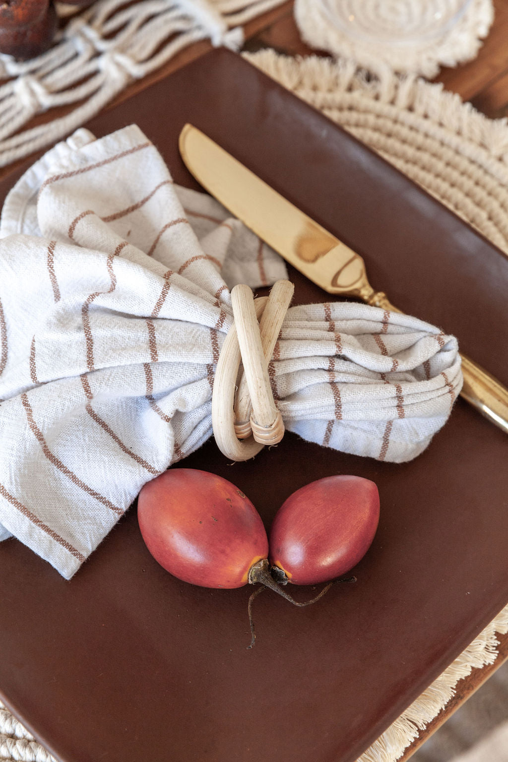 Rattan Napkin Rings handmade by Village Thrive using natural materials.