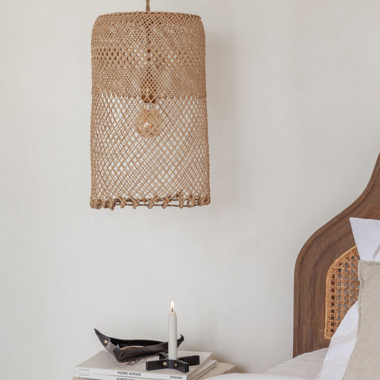 Borneo Rattan Pendant handmade by Village Thrive using natural materials.