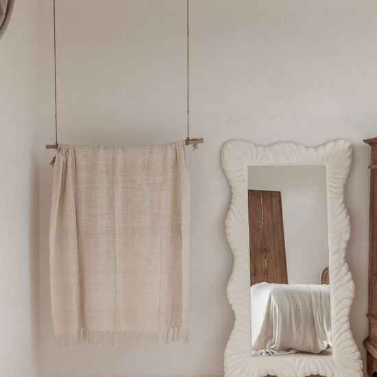 Hand Loomed Cotton Blanket in Natural handmade by Village Thrive using natural materials.